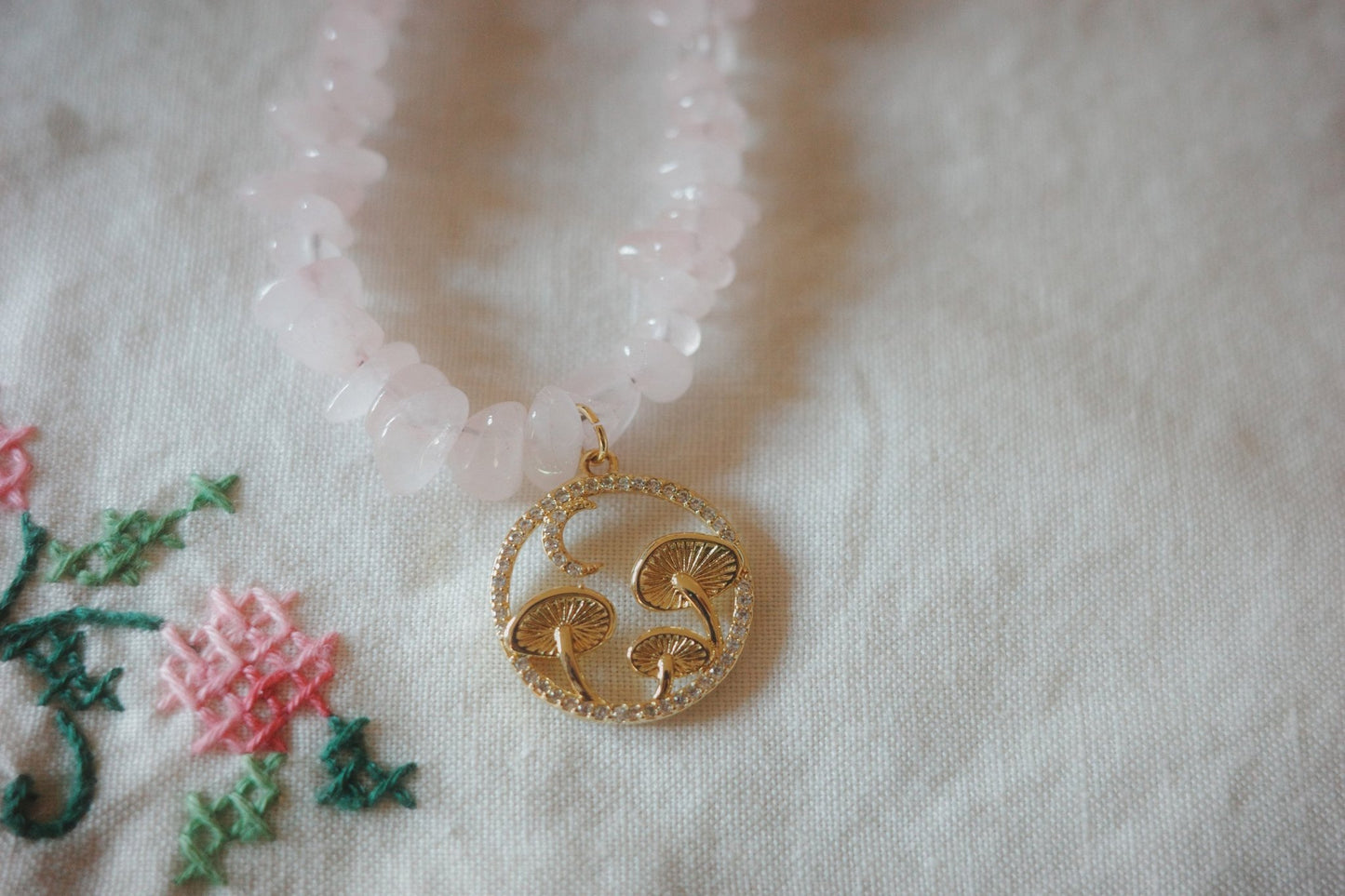 Rose quartz necklace with magic whimsical pendant - Minmin handmade